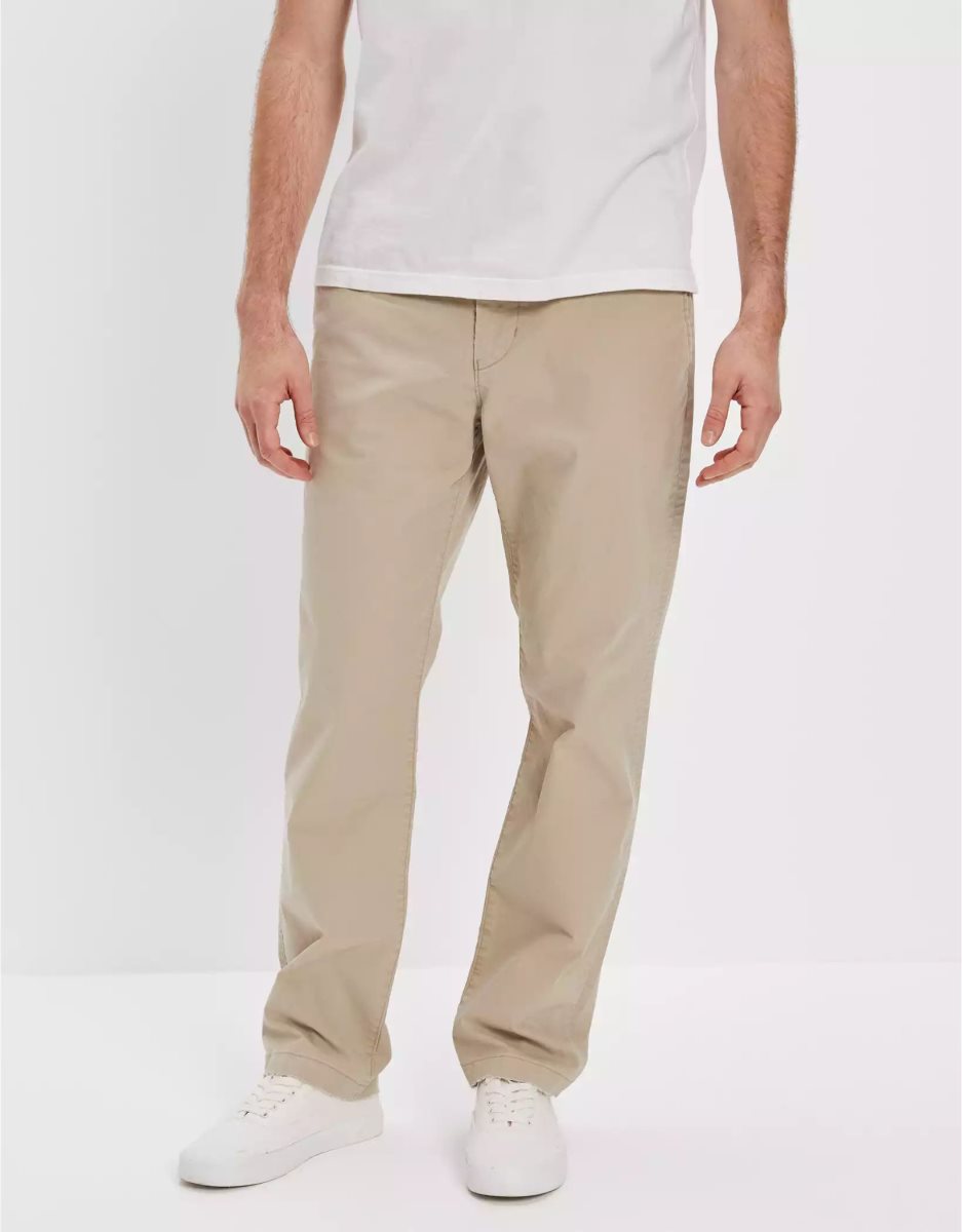 Pantalon American Eagle AE Flex Relaxed Droit Lived-In Khaki Kaki Clair Homme | OQM-31055725